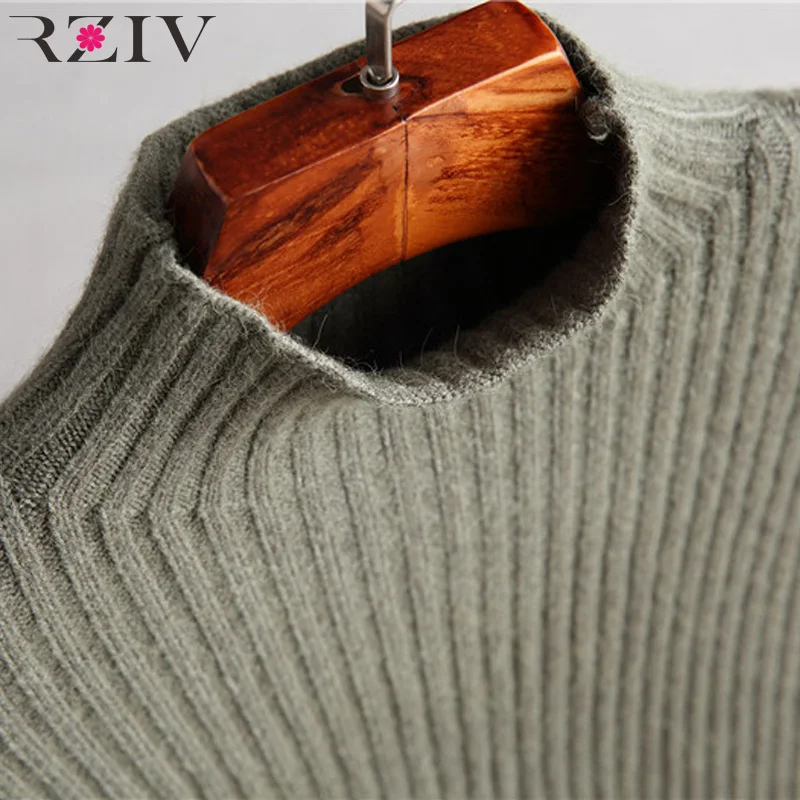 RZIV women sweater dress casual solid color high-necked long-sleeved knitted dress