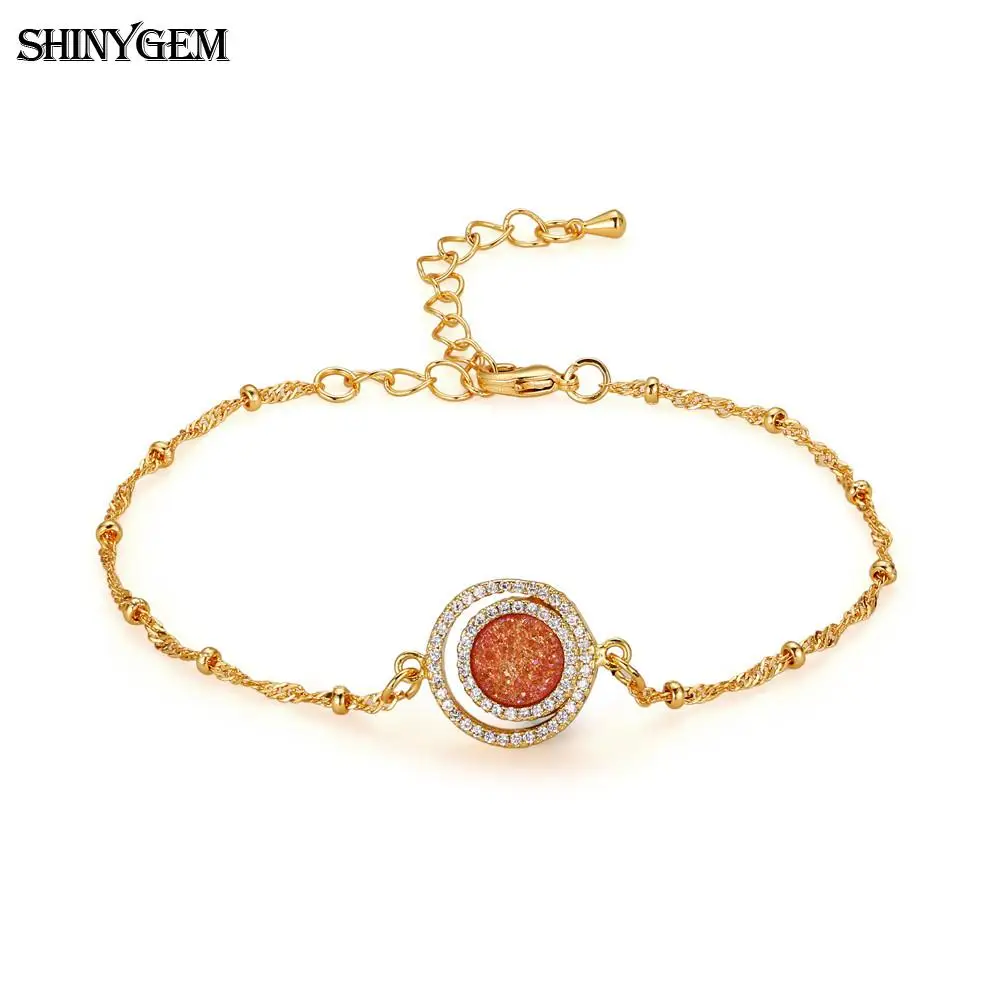 ShinyGem Unique Double Circle Crystal Bracelets Round Druzy Crystal