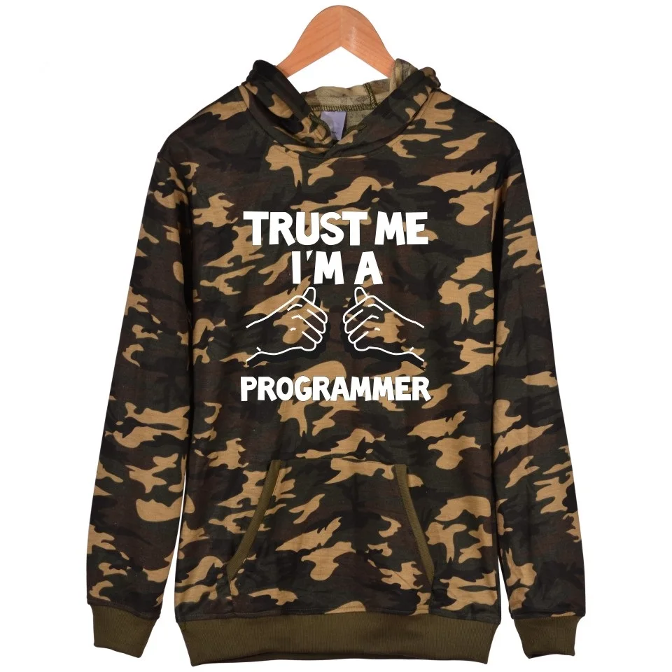 Trust Me I'm A Programmer Programming Language C C++ Java PHP Logo Print Camouflage Hoodie Sweatshirt Pullover | Мужская одежда