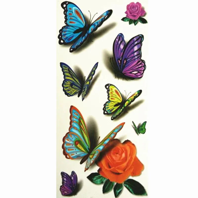 

3D Lifelike Pretty Temporary Tattoo 19X9CM Butterfly with Rose