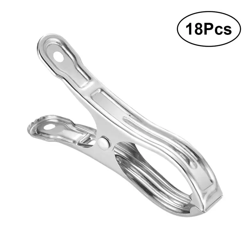 18pcs Stainless Steel Strong Windproof Fixed Clamp Drying Clothes Caught Quilt Big Clip 9cmin