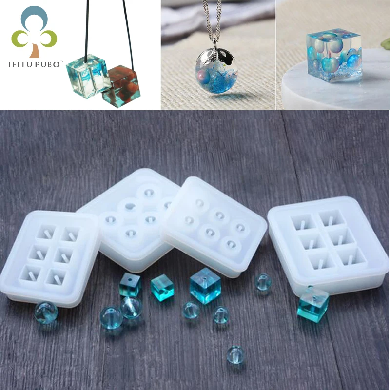 

Rectangle silicone Beads Mould Square Ball 6 Hanging Holes DIY Epoxy Jewelry Fondant Mold resin molds for jewelry GYH