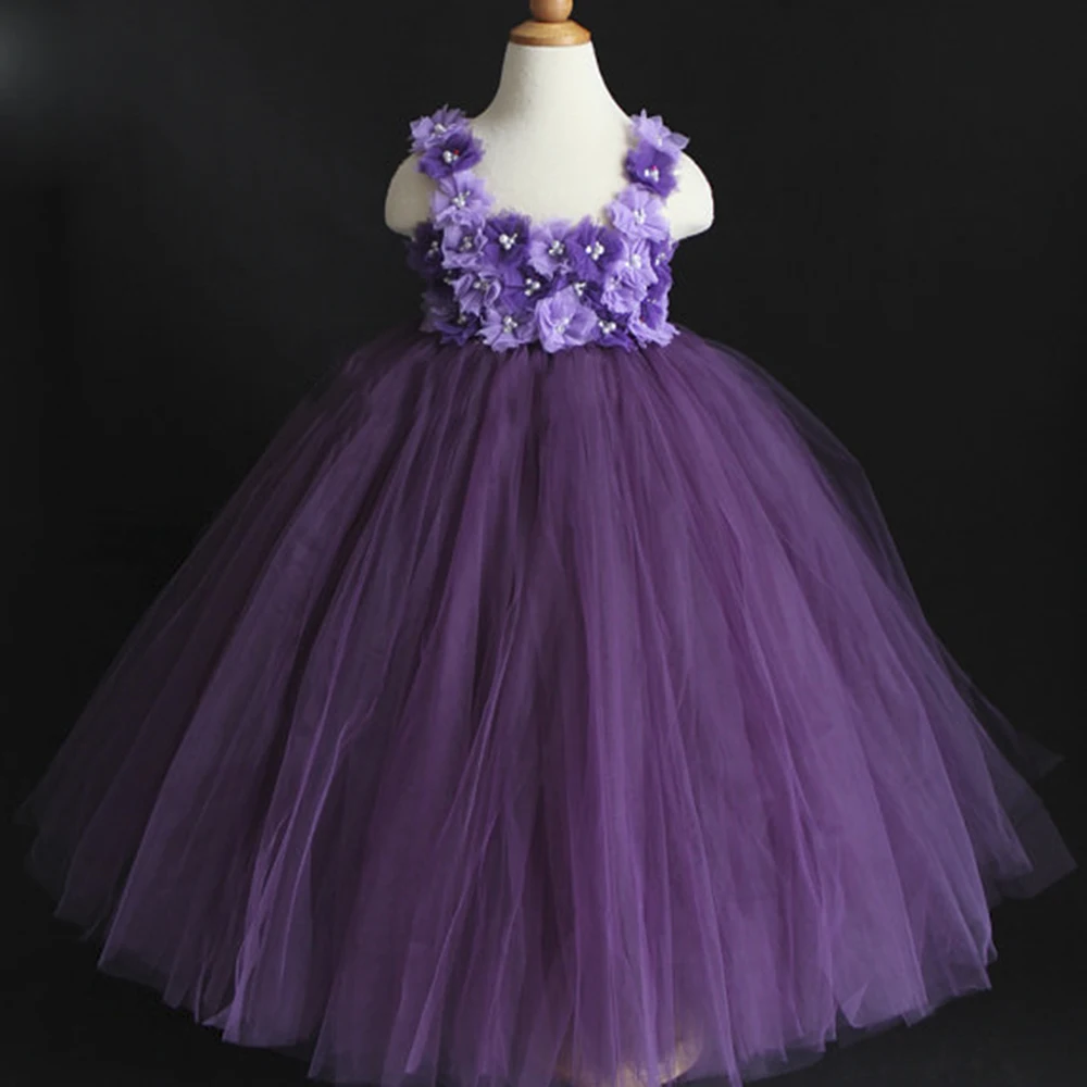 2017 New Design Purple Violet Mixed Flower Girl Tutu Dress ...