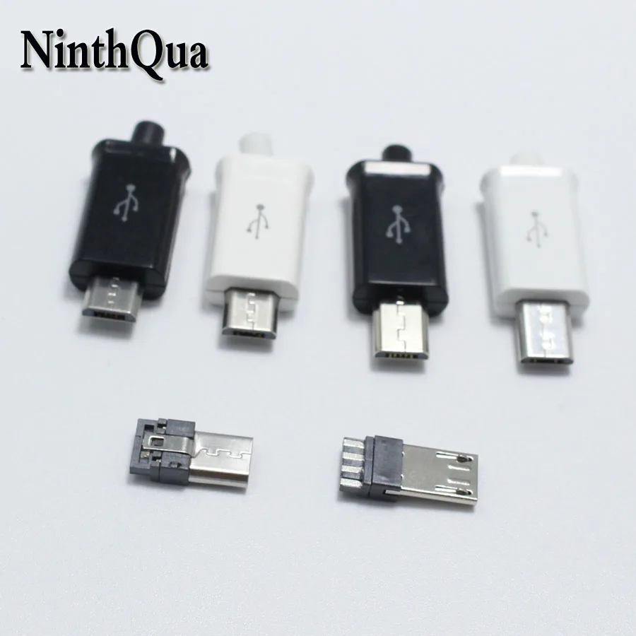 

5sets Micro USB 5Pin Welding Type 6mm 8mm Male Plug Connector 4 in 1 Nickel-plated Adaptor for OD 3.0mm Wire White Black