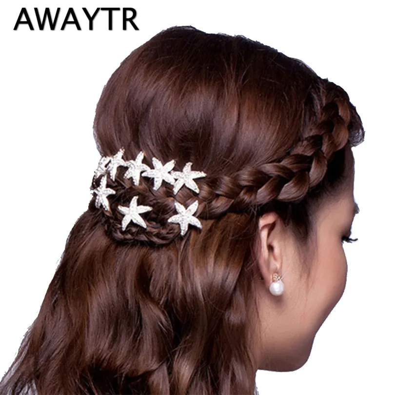 

2019 New 5 Pcs/Lot Women U Shaped Hairpin Sea Star Hair Clip Crystal Hair Pins Sticks Clips Barrette Hair Band Accessories