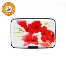 BONAMIE RFID Блокировка с протекторами для банковских карт Алюминиевый бумажник для визиток чехол держатель для кредитных карт для женщин красный с цветочным принтом