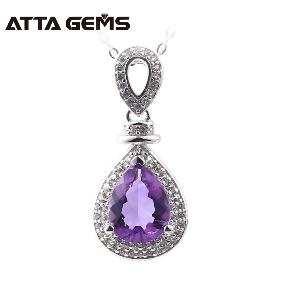 Natural Amethyst Sterling Silver Pendants 2.7 Carats Natural Amethyst February Birthstone Fine Jewelry Birthday Gifts