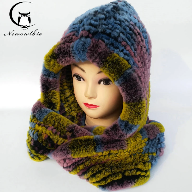 Winter Warm Hooded Scarf Caps Full Hood Cap Warm Thermal Knitted Hats with Ears