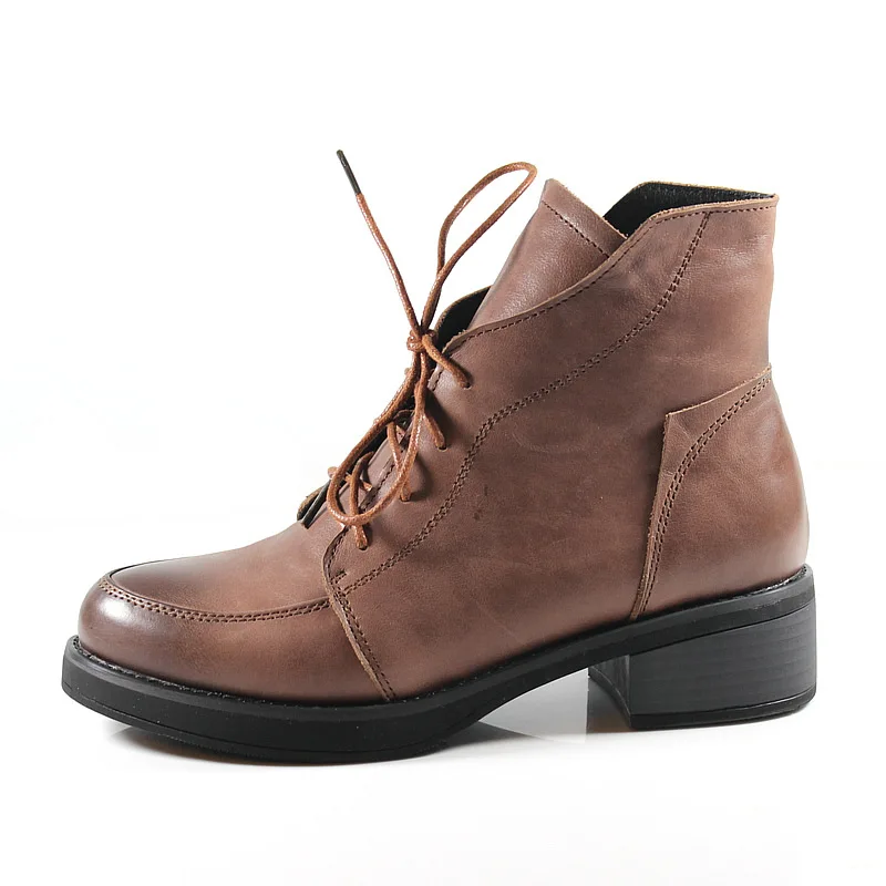 

2017 Autumn Women Ankle Boots Black Designer Genuine Leather Martin Boots Lace Up Short Pulsh Insole Winter Shoes Handmade Boots