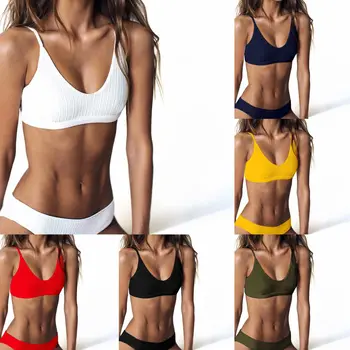 

Swimsuit Bikini 2020 Mujer Push Up Bikini Set Trikini Women's Swimsuits Solid Swimwear Women Bathing Suit Two Pieces Swim Set