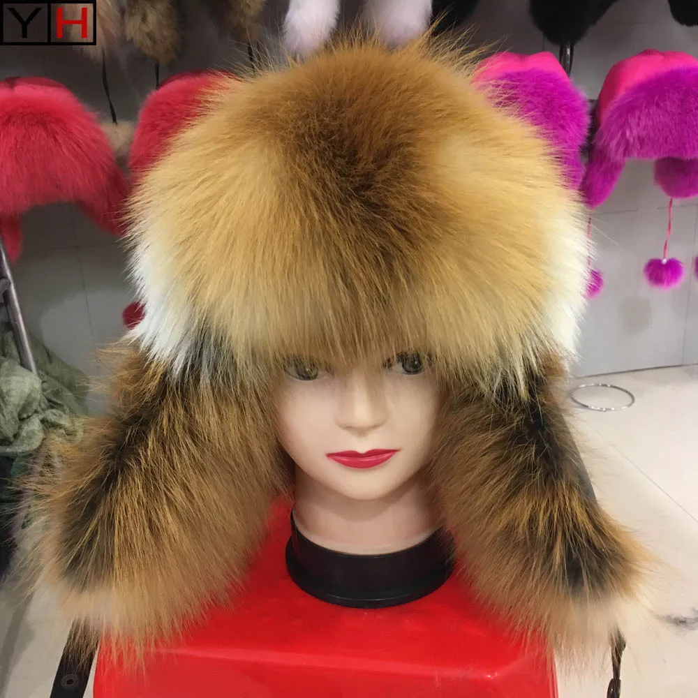 Winter Real Fox Fur Bomber Hats Warm Soft High Quality Fox Fur Hat Real
