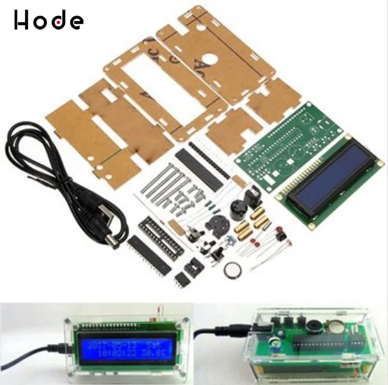 

1602 LCD 3-channel Alarm Clock DIY kit Digital Clock Kit +Acrylic Case +USB Cable Time Temperature Date Week Display