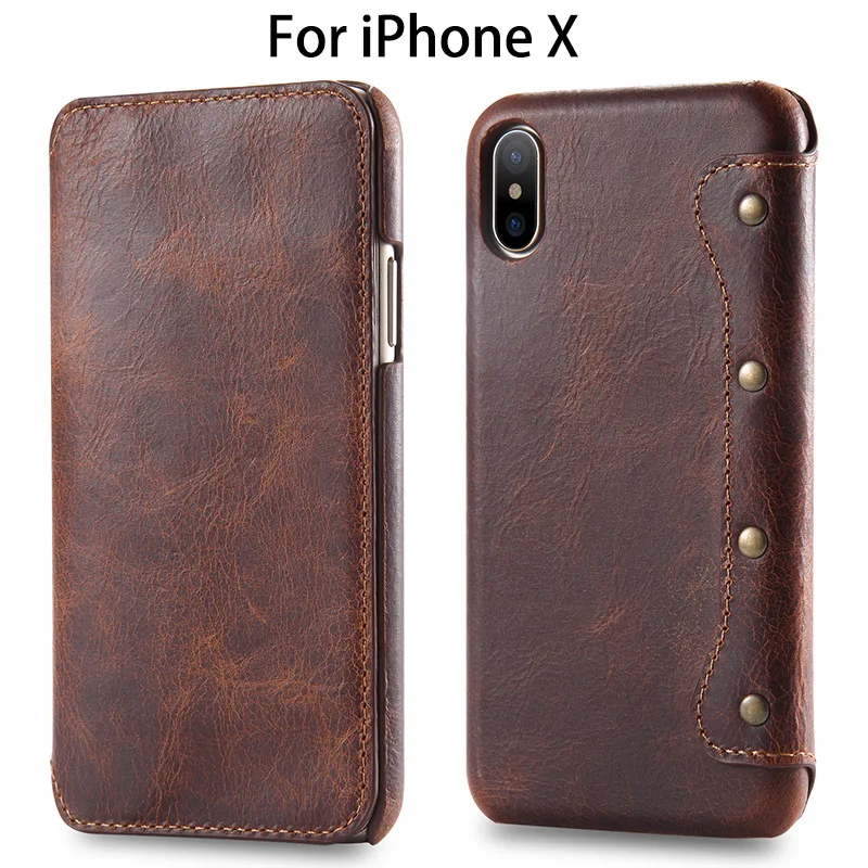 Luxury Business Style Genuine Real Leather Wallet Case For iPhone X Flip Case Cover Ultra Thin Card Holder Phone Case