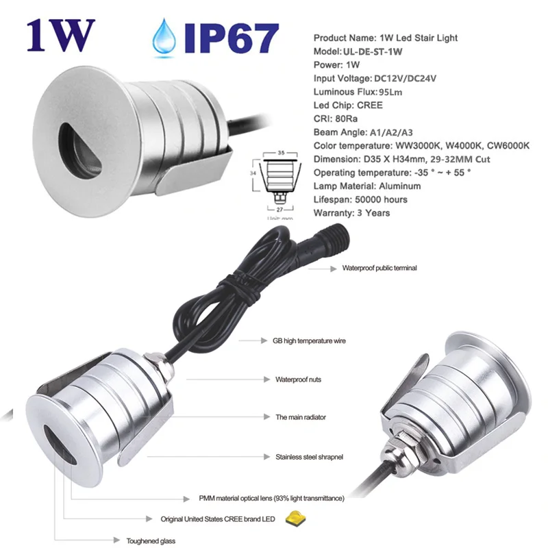 Светодиодный настенный светильник 1 Вт IP67 12 в пост. Тока|Комнатные настенные LED