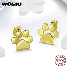 WOSTU, Новое поступление, 925 пробы, серебро, золото, собачьи следы, девчачьи серьги-гвоздики для женщин, настоящее ювелирное изделие, подарок FIE407