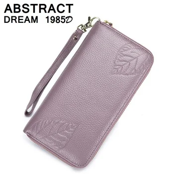 

women real leather wallet 2019 New Embossing Ladies wallet personality classic card holder 2019 fashion Green leaf casual purse
