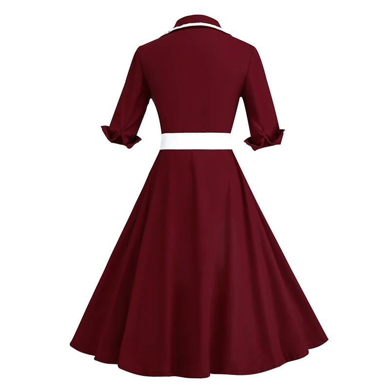 Kostlich Striped Women Autumn Dress 2017 Half Sleeve Audrey Hepburn 1950s Vintage Dress Belt Tunic Swing Party Dresses Plus Size (17)