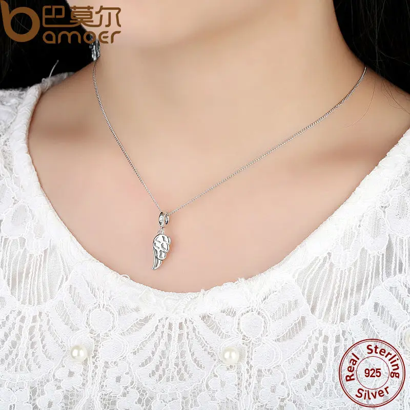 BAMOER New Collection 925 Sterling Silver Angle Wing Pendant Charm fit Necklace for Women Engagement Gift SCC032
