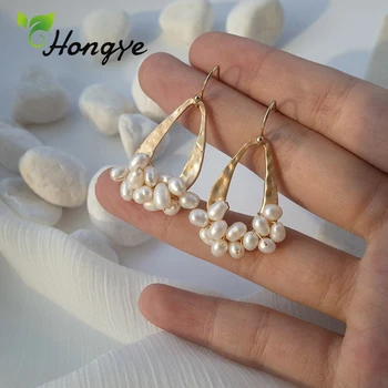 

Vintage Matted Gold Tassel Drop Earrings Long Chain Hollow Teardrop Dangler Freshwater Pearl Modern Design Brincos Jewelry Gift