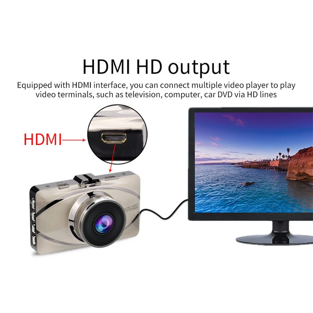 Видеорегистраторы для автомобилей Камера HD 1080 P 3 дюйма Экран вождения Регистраторы 170 градусов Широкий формат Видеорегистраторы для автомобилей тире Камера для парковочной системы G-sensor