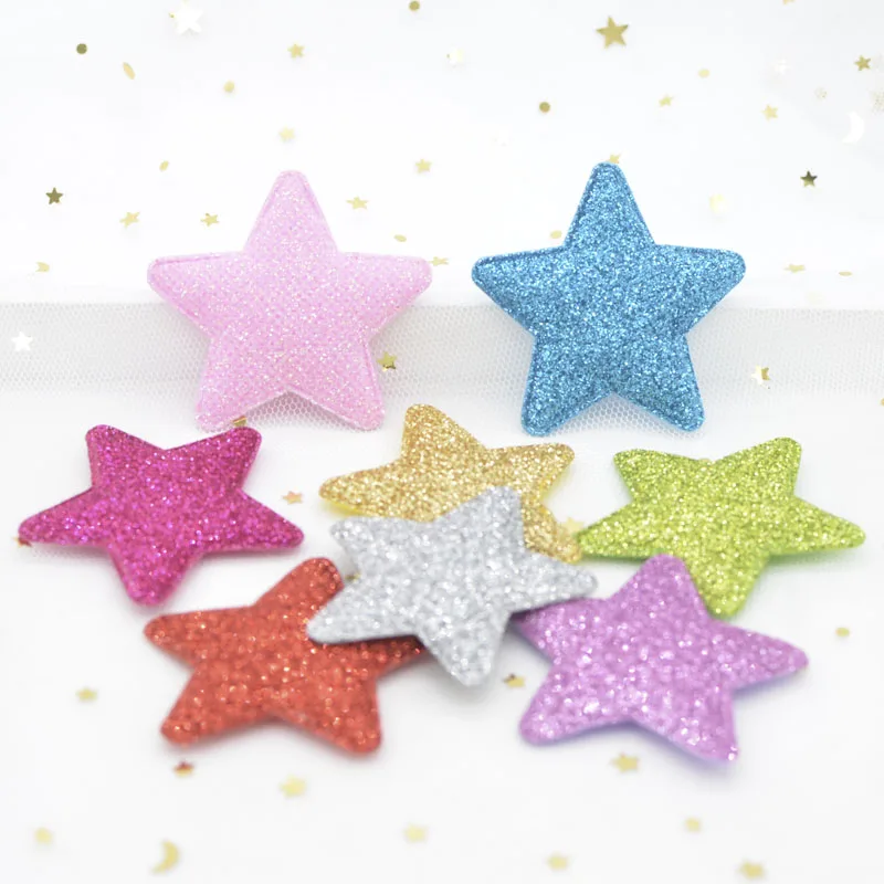 

20Pcs 50mm Glitter Fabric Patches Nonwoven Padded Star Shape Felt Garment Appliques DIY Hair Clips Hat Decorative Ornament G76