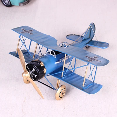 Винтажный металлический самолет украшения для дома воздушная игрушка в виде самолета для детский самолет Миниатюрные модели ретро творческие украшения для дома - Цвет: Синий