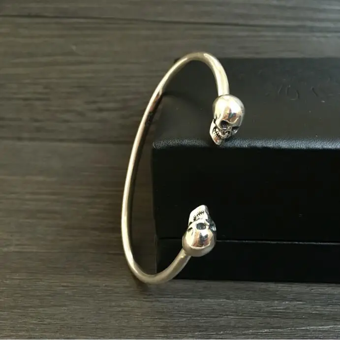 

27.5g Solid Sterling Silver 925 Skull Cuff Bangle Bracelet Men Top Fashion Punk Style Rock Star Mens Silver 925 Jewelry Gifts
