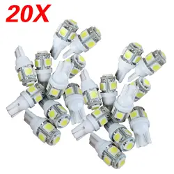 20 шт. T10 5SMD 5 автомобиля SMD LED 5050 6000 К ксеноновые Белый Клин внутренней стороны Dashboard лицензии свет маленький лампы стилизации автомобилей W5W