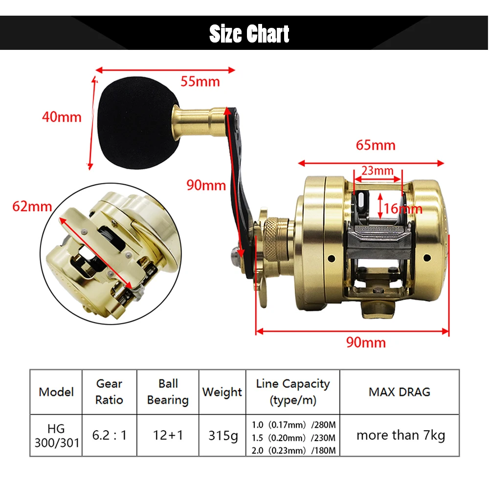 Катушка для ловли рыбы, катушка для медленной ловли, CNCAluminium, полностью Металлическая катушка для морской лодки 6,2: 1, катушка для морской рыбалки HG300G