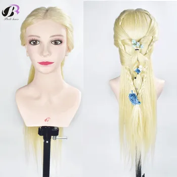 Hot Sale Blonde 70cm Female Mannequin Head For Hairdressing Practice Hair Training Manikin Doll Head With Free Desk Holder