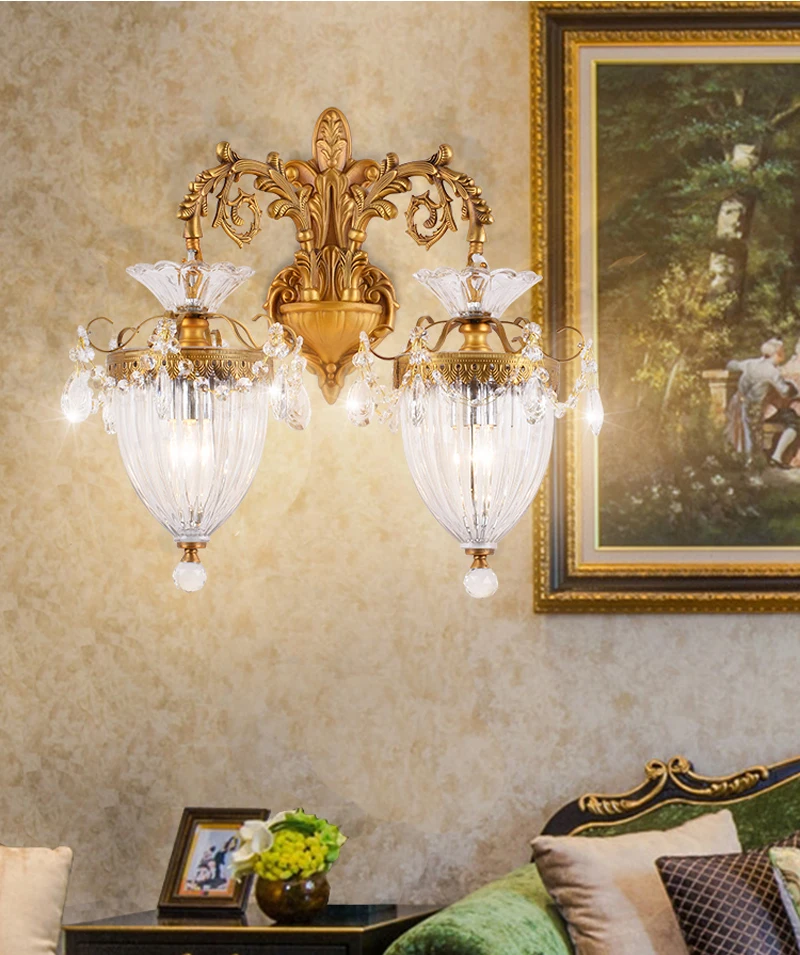 

Phube Lighting French Style Zinc alloy Wall Lamp Villa Sconce Crystal Bedside Wall Light Lighting Free Shipping