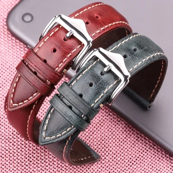 

Cowhide Vintage Bracelet Watchbands 18 20 22 24mm Blue Yellow Green Women Men Genuine Leather Watch Band Strap Belt Buckle