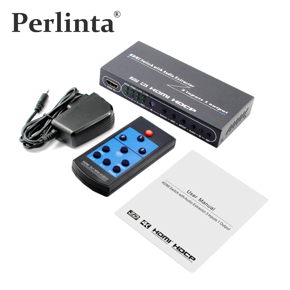 Perlinta HDMI коммутатор 3 к 1 с аудио экстрактор 4 x 2 @ 30 Гц 3D оптический Toslink SPDIF и RCA L/R