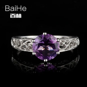 

BAIHE Solid 14K White Gold 2.12CT H/SI Round Amethyst Wedding Ring Engagement Gift Fine Jewelry Amethyst Ring for Women