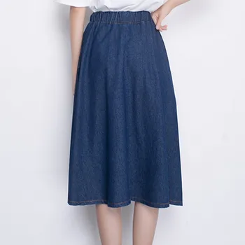 

Women Denim Skirt 2018 Summer New Plus Size S-XXXL Elastic Waist Knee Length Female Cotton Skirt Button Deco 2 Color Skirt F204