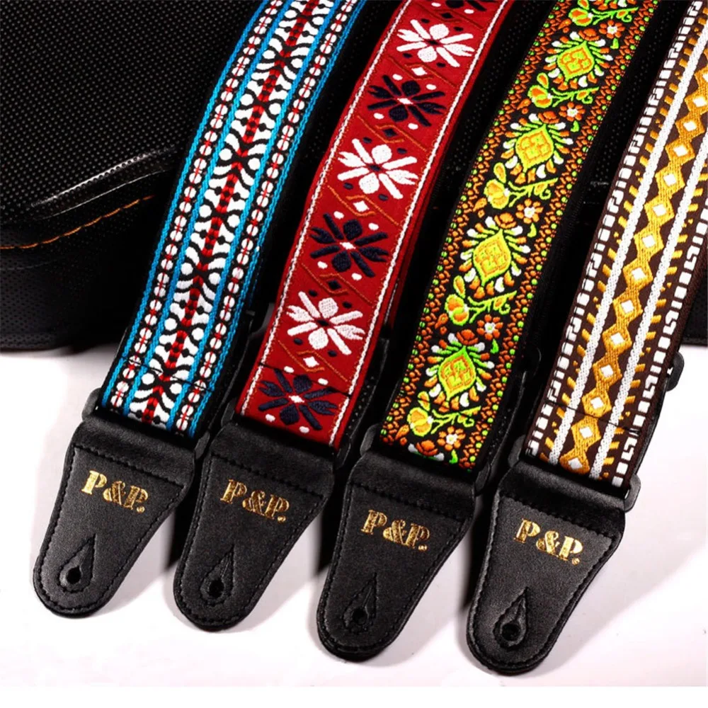 High Quality Vintage Flowers Stripes Acoustic Electric Guitar Strap