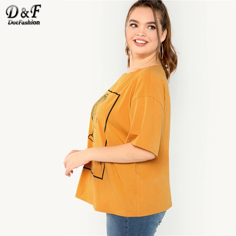 Dotfashion زائد حجم الزنجبيل الشكل طباعة المحملة ملابس الصيف للنساء 2019 عارضة قصيرة الأكمام قمم زائد حجم أزياء تي شيرت