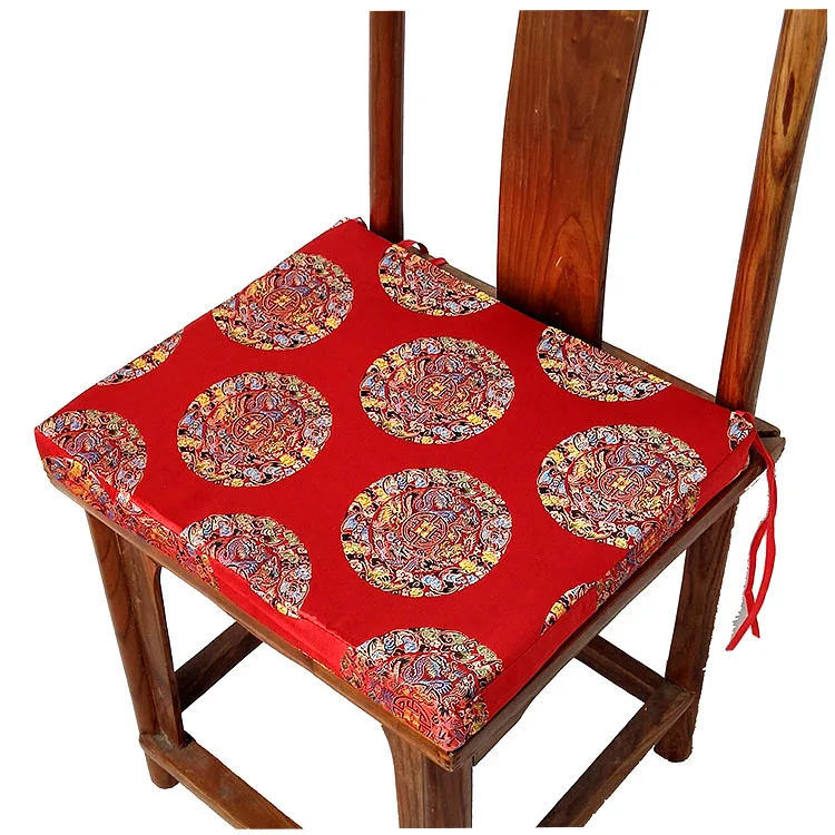 Ethnic Chinese Jacquard Dining Chair Seat Cushion Classic Luxury Silk Brocade Round backed