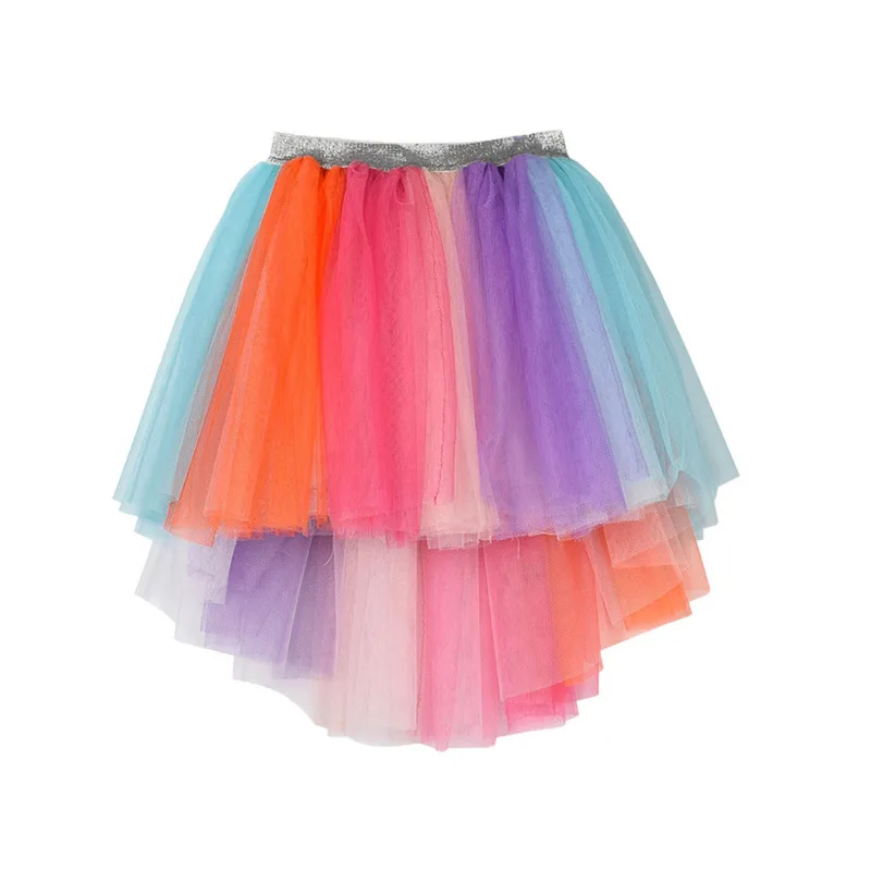 

Children's Stripe Colorful Tulle Dance Tousled Tutu Skirts Girls Dovetail Skirt For Festival Show Party Clothes 4-10Ys