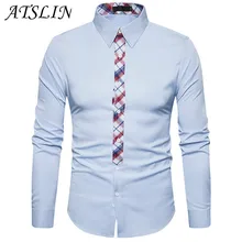 Atslin Для мужчин однотонный Цвет планка Модный комплект в клетку рубашка с длинными рукавами высокое качество большой Размеры Для мужчин рубашка плюс Размеры