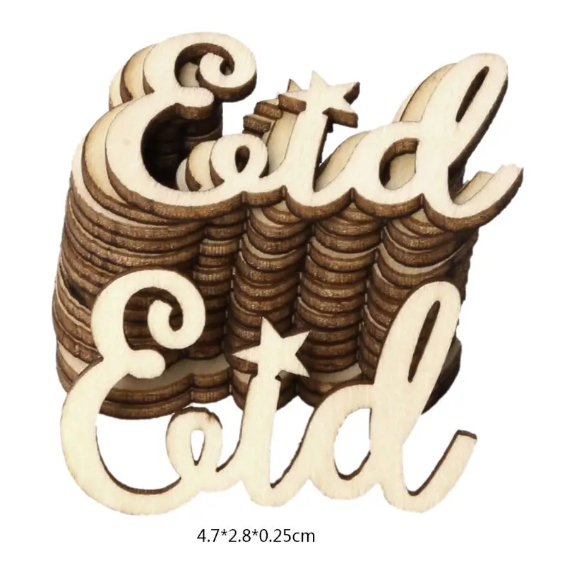 

1 Set Wooden Craft Eid Mubarak Festival Decoration Home Ornament Props Natural Wood Art Crafts Letter 3D DIY Party Decor Vintage