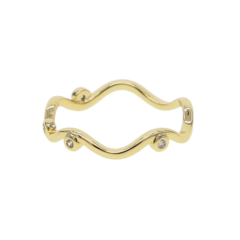

Finger Band Jewelry Gold-Color Rings with Clear bling Cubic Zirconia CZ Crystal round Stone wave band Rings for Women 2018