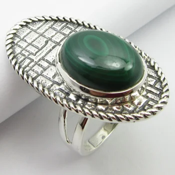 

Solid Women Wedding Jewelry Malachite HAMMERED Ring Sz 7 Unique Designed