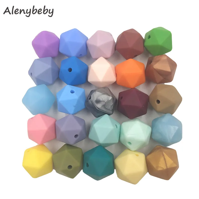 50pc 17mm Silicone Teether Beads Safe Icosahedron Shaped Candy Mix Color Teething Silicone Bead Toy BPA Free DIY Necklace Making