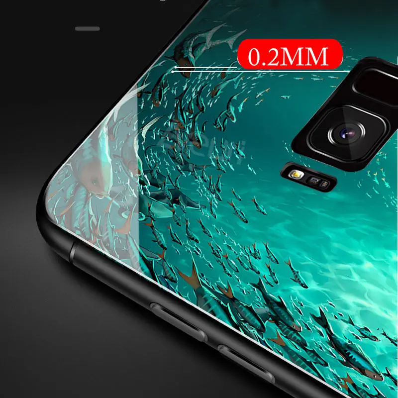 BFOLLOW Luminous Case for Samsung Galaxy S9 / S9 Plus / S8 / S8 Plus / Note 8 9 Tempered Glass Back Hard Cover