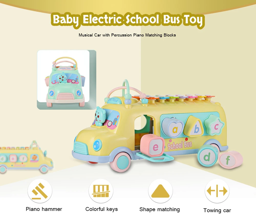 Baby Musical Toy Percussion Kid Music Instrument School Bus Toys Piano Matching Blocks  ( (5)