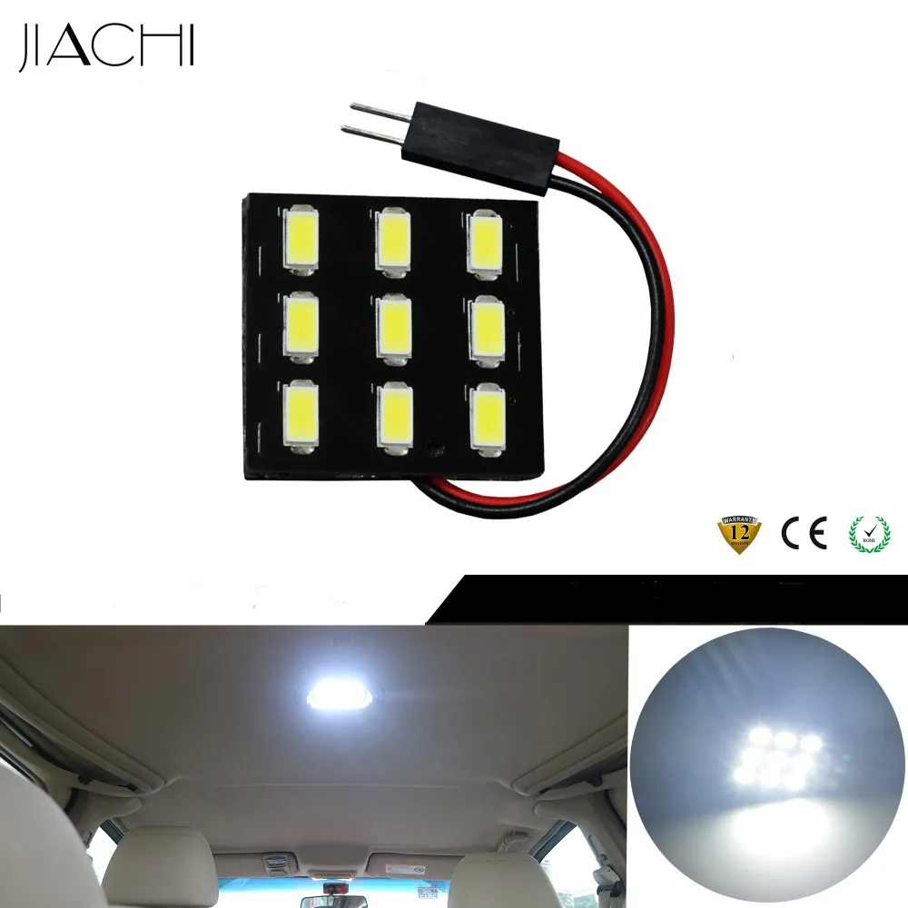 

JIACHI 100PCS Car Part SMD Led Bulb Panel Reading Map Lamp 9SMD 5630Chip Interior Roof Light with T10 Adapter Festoon Base DC12V