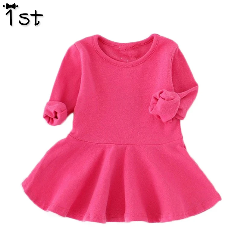 1st Spring Autumn Candy Color Cotton Baby Girl Dresses Long Sleeve