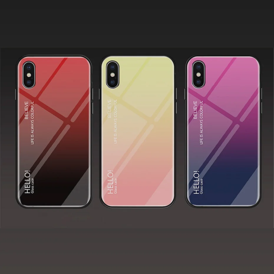 Gradient Aurora Tempered Glass Cases For Apple iPhone X Xs Max XR Luxury Color Hard Silicon Cover 6 6S 7 8 Plus Case |