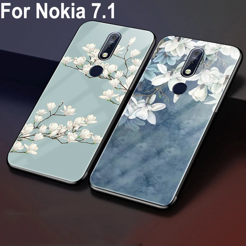 

Luxury Tempered Glass Case For Nokia 7.1 Case Soft Silicone Frame Hard Back Cover For Nokia 7.1 Cases nokia7.1 TA-1096 shell